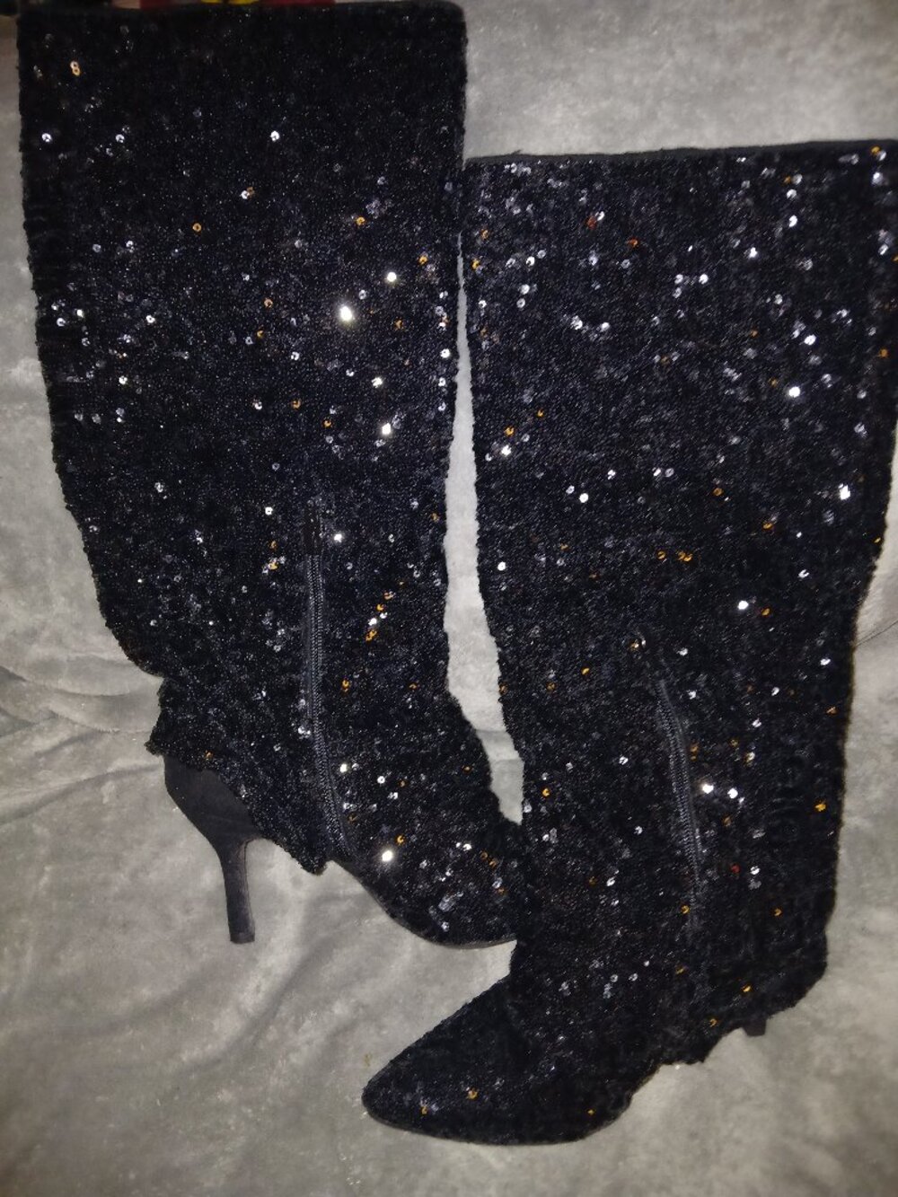 Black sequin boots